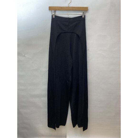 Herve Leger Paris Black Wide Leg Pants Elastic Waist Open Split Sides Size Large - Picture 4 of 10